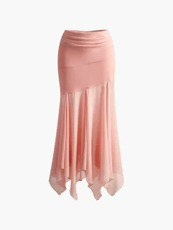 COMMENSE Skirts|Bottoms^Paneled Pleated Maxi Skirt Pink