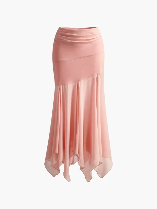 COMMENSE Skirts|Bottoms^Paneled Pleated Maxi Skirt Pink