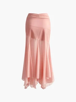 COMMENSE Skirts|Bottoms^Paneled Pleated Maxi Skirt Pink