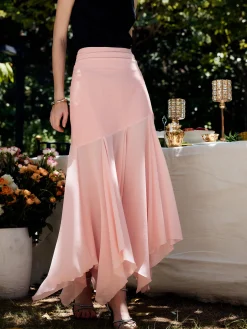 COMMENSE Skirts|Bottoms^Paneled Pleated Maxi Skirt Pink