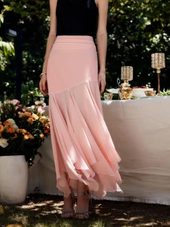 COMMENSE Skirts|Bottoms^Paneled Pleated Maxi Skirt Pink