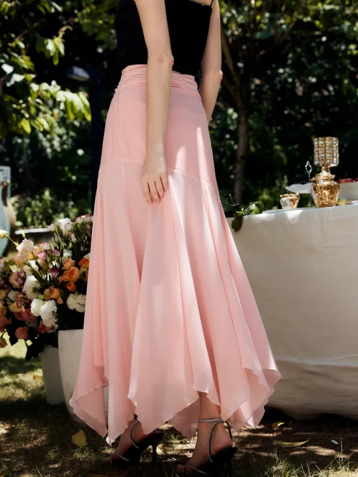 COMMENSE Skirts|Bottoms^Paneled Pleated Maxi Skirt Pink