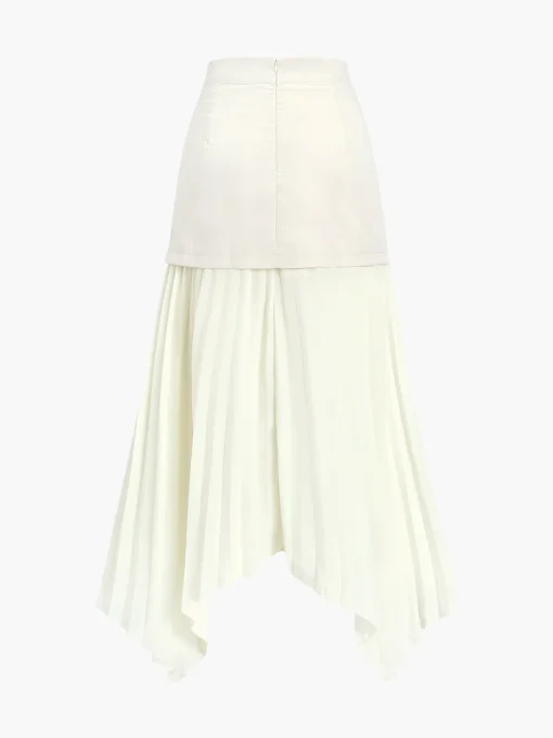 COMMENSE Skirts|Bottoms^Patchwork Asymmetrical Pleated Buttoned Midi Skirt Off-White