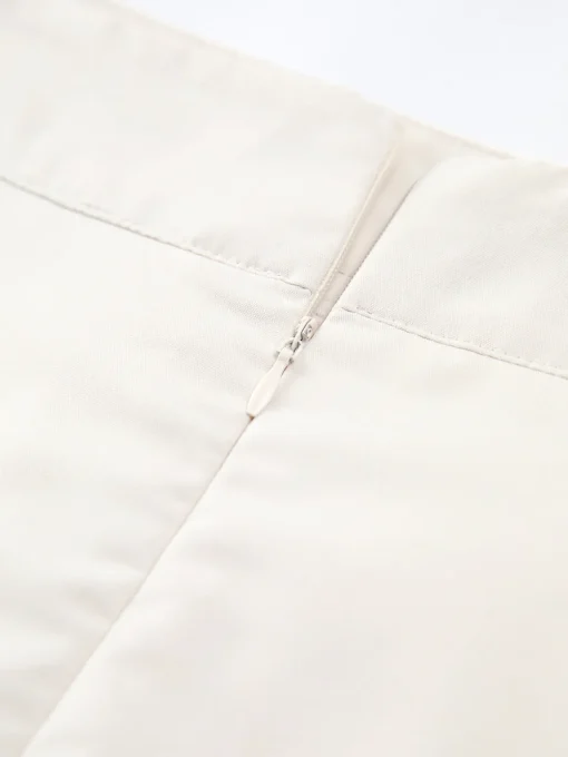 COMMENSE Skirts|Bottoms^Patchwork Asymmetrical Pleated Buttoned Midi Skirt Off-White