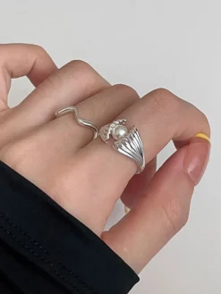 COMMENSE Rings & Bracelets|Accessories^1pc Pearl In Shell Open Ring Silver