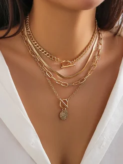 COMMENSE Necklaces|Accessories^4pcs Chunky Stacking Pendant Necklace Gold