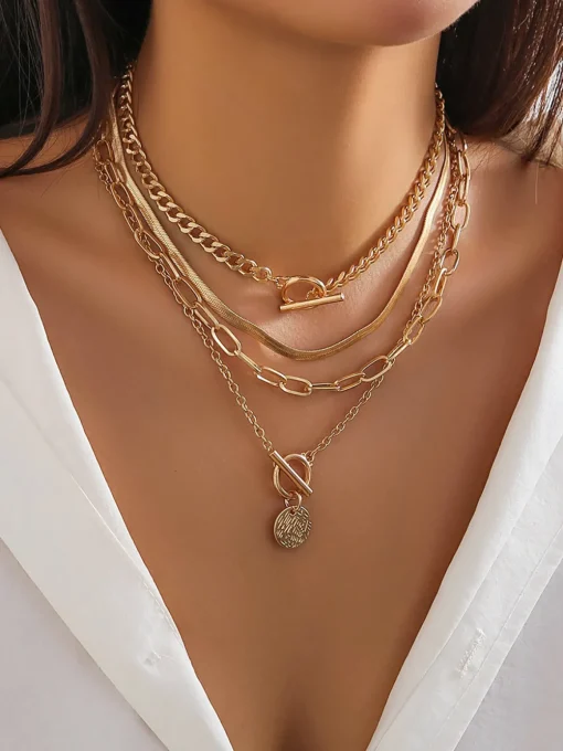 COMMENSE Necklaces|Accessories^4pcs Chunky Stacking Pendant Necklace Gold