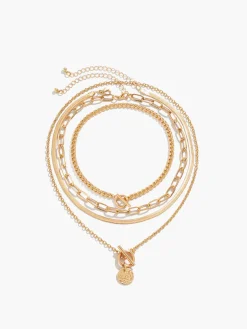 COMMENSE Necklaces|Accessories^4pcs Chunky Stacking Pendant Necklace Gold
