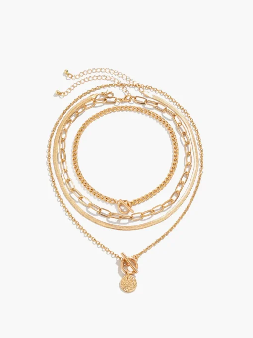 COMMENSE Necklaces|Accessories^4pcs Chunky Stacking Pendant Necklace Gold