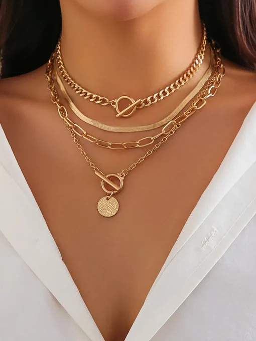 COMMENSE Necklaces|Accessories^4pcs Chunky Stacking Pendant Necklace Gold