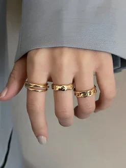 COMMENSE Rings & Bracelets|Accessories^3pcs en Tunnel Twisted Hoop Ring Gold