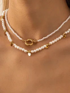 COMMENSE Necklaces|Accessories^2pcs Pearl Beaded en Hoop Necklace Gold