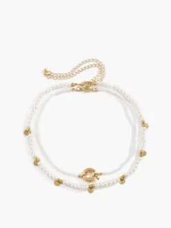 COMMENSE Necklaces|Accessories^2pcs Pearl Beaded en Hoop Necklace Gold