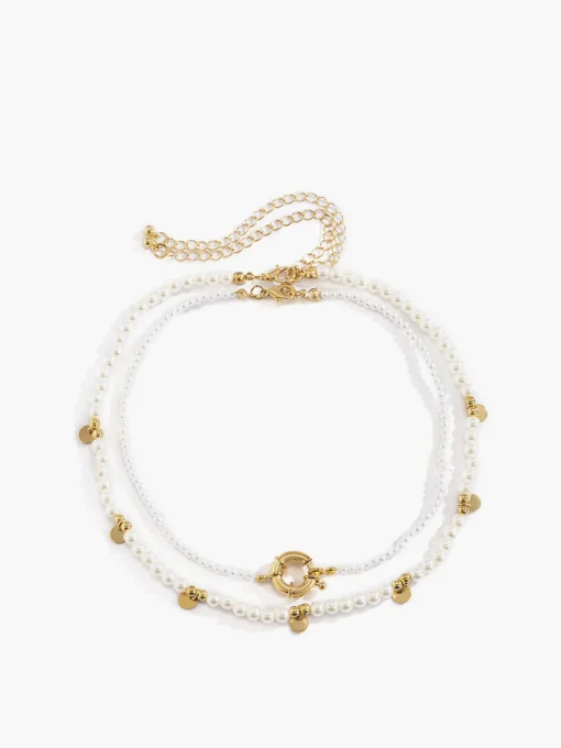 COMMENSE Necklaces|Accessories^2pcs Pearl Beaded en Hoop Necklace Gold