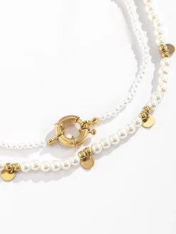 COMMENSE Necklaces|Accessories^2pcs Pearl Beaded en Hoop Necklace Gold