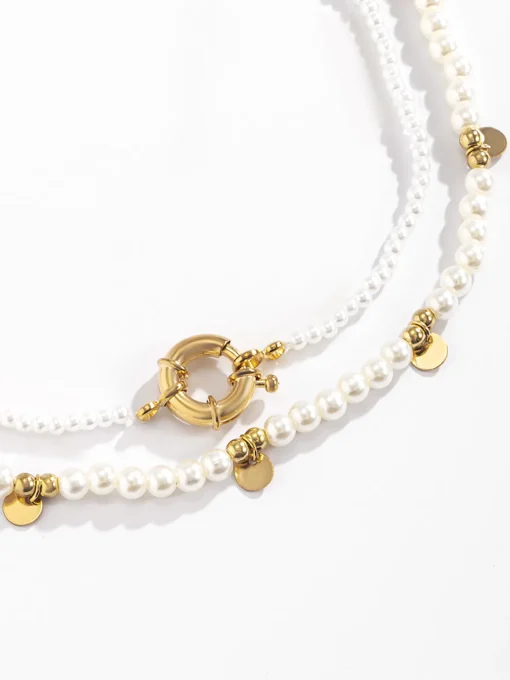 COMMENSE Necklaces|Accessories^2pcs Pearl Beaded en Hoop Necklace Gold
