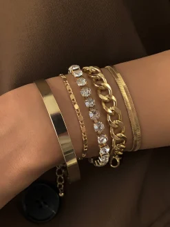 COMMENSE Rings & Bracelets|Accessories^5pcs Rhinestone Snake Chain Bracelet Gold