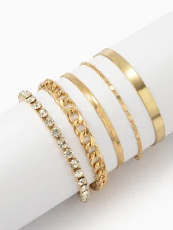 COMMENSE Rings & Bracelets|Accessories^5pcs Rhinestone Snake Chain Bracelet Gold