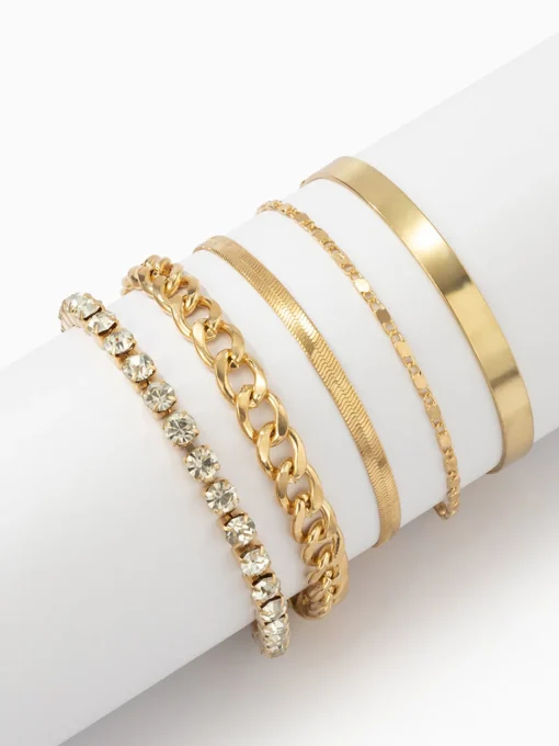 COMMENSE Rings & Bracelets|Accessories^5pcs Rhinestone Snake Chain Bracelet Gold