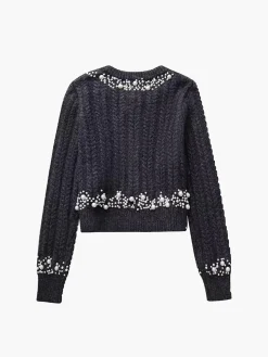 COMMENSE Knitwear|Tops^Pearl Beaded Long Sleeve Knit Top Grey
