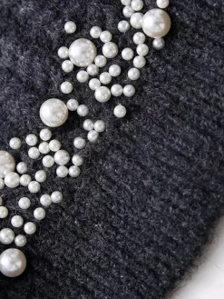 COMMENSE Knitwear|Tops^Pearl Beaded Long Sleeve Knit Top Grey