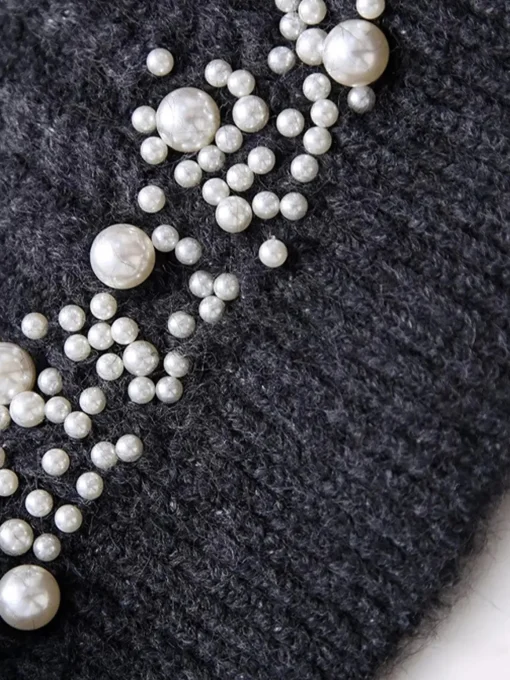 COMMENSE Knitwear|Tops^Pearl Beaded Long Sleeve Knit Top Grey