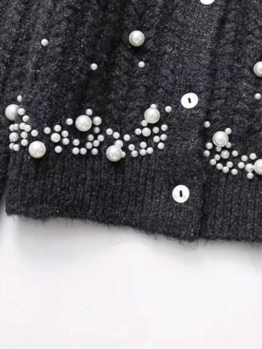 COMMENSE Knitwear|Tops^Pearl Beaded Long Sleeve Knit Top Grey