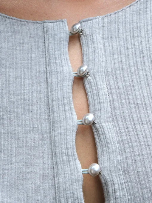COMMENSE T-shirts|Tops^Pearl Button Cutout Skinny Top LightGrey