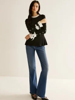 COMMENSE Blouses & Shirts|Tops^Pearl Decor Panel Pleated Blouse Black