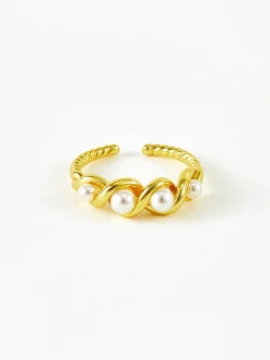 COMMENSE Rings & Bracelets|Accessories^Pearl Decor Twist Open Ring Golden