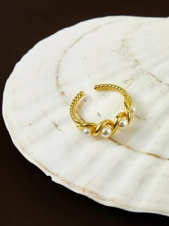 COMMENSE Rings & Bracelets|Accessories^Pearl Decor Twist Open Ring Golden