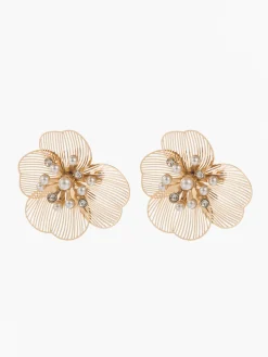COMMENSE Earrings|Accessories^Pearl Etched Flower Earrings Gold