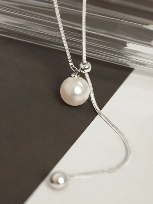 COMMENSE Necklaces|Accessories^Pearl Lariat Y-Shape Necklace Silver