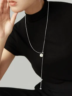 COMMENSE Necklaces|Accessories^Pearl Lariat Y-Shape Necklace Silver