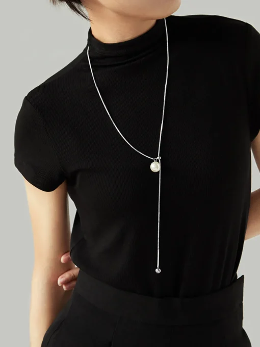 COMMENSE Necklaces|Accessories^Pearl Lariat Y-Shape Necklace Silver