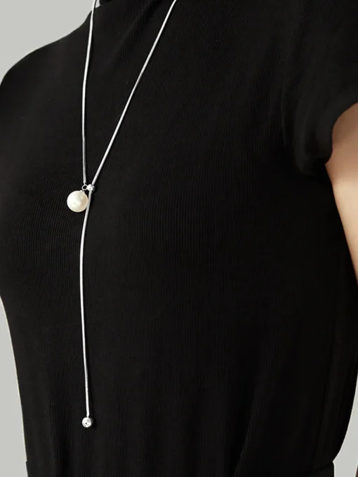 COMMENSE Necklaces|Accessories^Pearl Lariat Y-Shape Necklace Silver