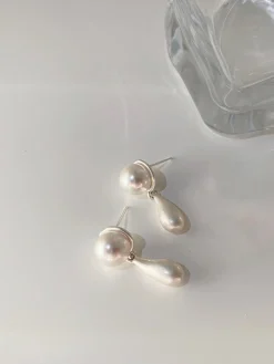 COMMENSE Earrings|Accessories^Pearl Water Drop Charm Earrings Silver