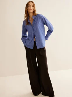 COMMENSE Blouses & Shirts|Tops^Pinstripe Breasted Loose Shirt Blue
