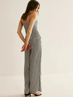 COMMENSE Pants Sets|Matching Sets^Pinstripe Button Strapless Pants Set BlackandWhite