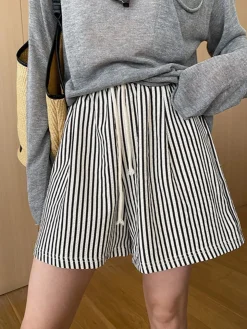 COMMENSE Shorts|Bottoms^Pinstripe Drawstring Versatile Shorts Apricot