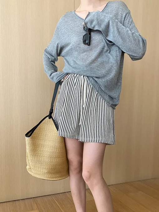 COMMENSE Shorts|Bottoms^Pinstripe Drawstring Versatile Shorts Apricot