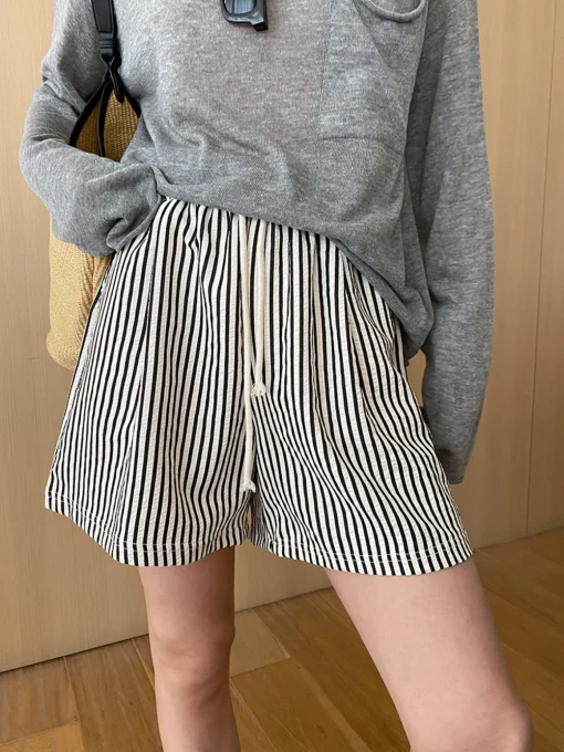 COMMENSE Shorts|Bottoms^Pinstripe Drawstring Versatile Shorts Apricot