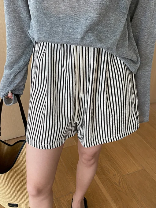 COMMENSE Shorts|Bottoms^Pinstripe Drawstring Versatile Shorts Apricot