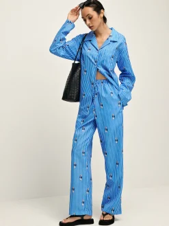 COMMENSE Pants Sets|Matching Sets^Pinstripe Lapel Printed Pants Set Blue