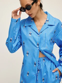 COMMENSE Pants Sets|Matching Sets^Pinstripe Lapel Printed Pants Set Blue