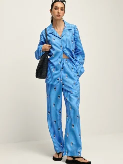 COMMENSE Pants Sets|Matching Sets^Pinstripe Lapel Printed Pants Set Blue