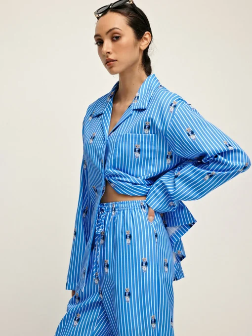 COMMENSE Pants Sets|Matching Sets^Pinstripe Lapel Printed Pants Set Blue