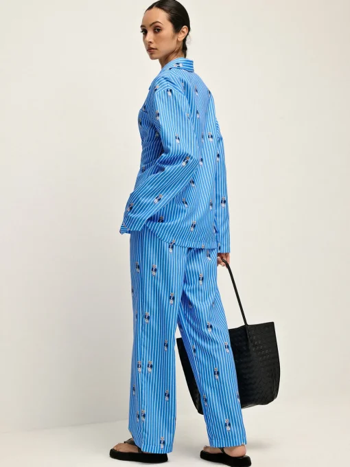 COMMENSE Pants Sets|Matching Sets^Pinstripe Lapel Printed Pants Set Blue