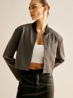 COMMENSE Outerwear|Jackets^Pinstripe Pocket Short Jacket Grey