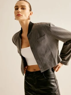 COMMENSE Outerwear|Jackets^Pinstripe Pocket Short Jacket Grey